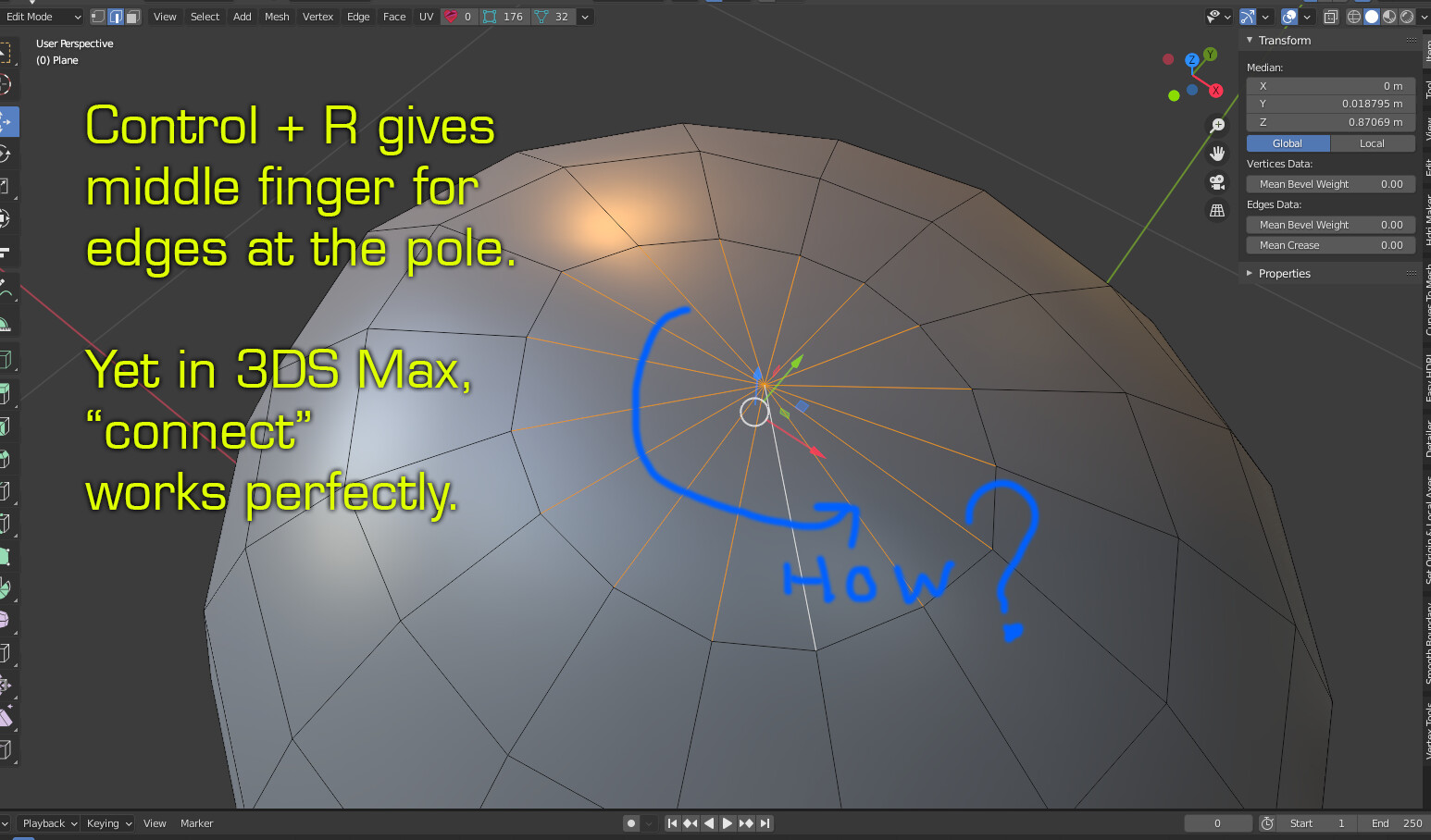 + R gives middle finger for end of pole. [Picture attached to explain] - Basics & Interface - Blender Artists Community