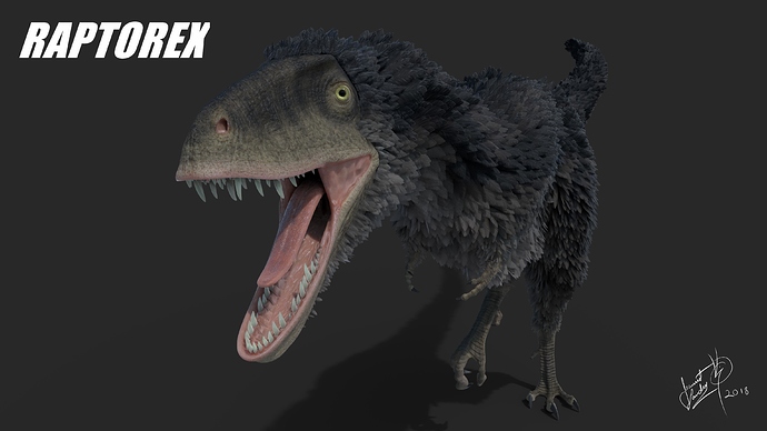 Raptorex_Feathered_PosedCloseUp_4K_by_Jeannot_Landry_2018_compressed