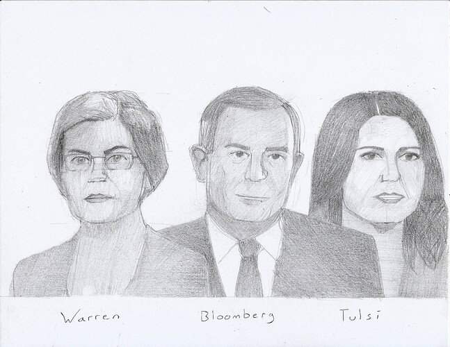 Warren, Bloomberg, Tulsi (darkened)