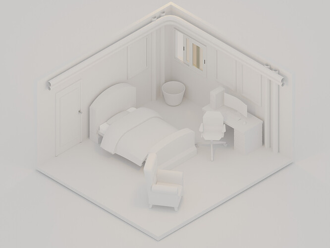 Isometric Room Clay Render final