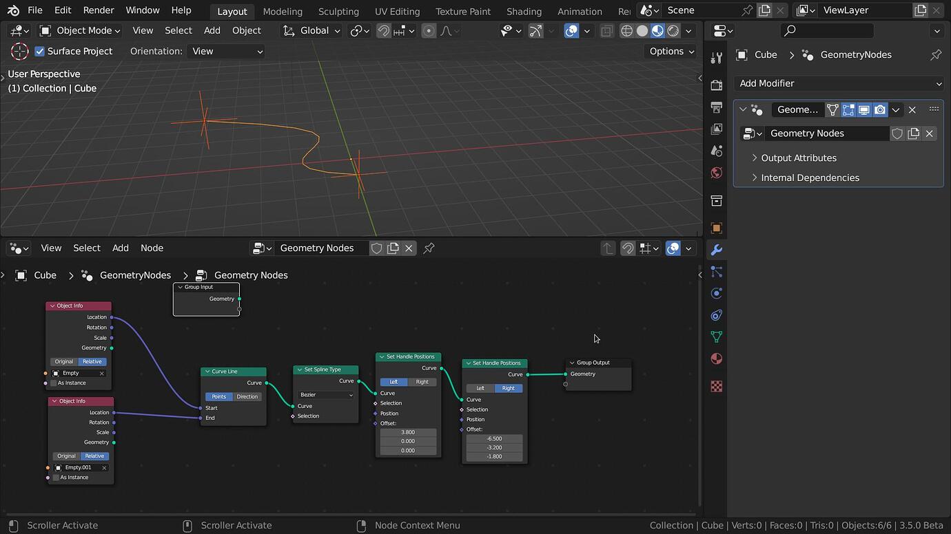 How to create a curve between two points in geometry nodes? - Modeling ...