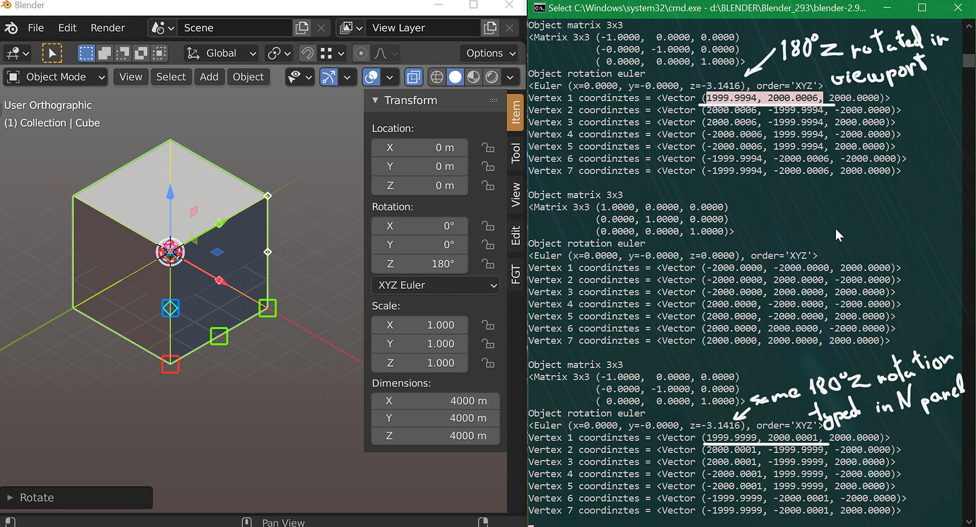 Different float errors in rotated object bug? - Python Support ...