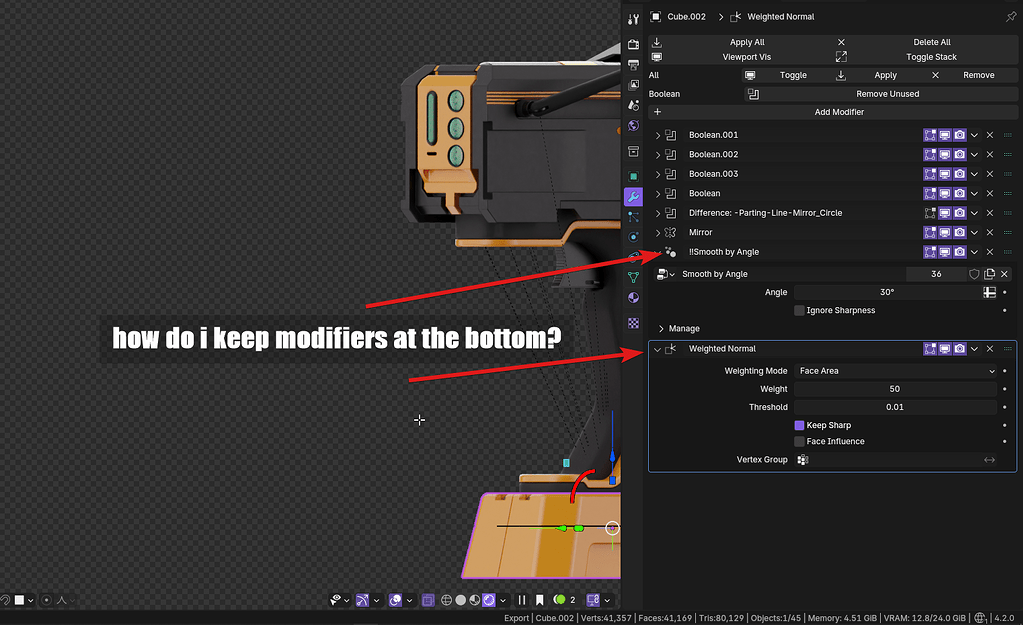 How to keep modifiers in set position of modifier stack, !Smooth by ...