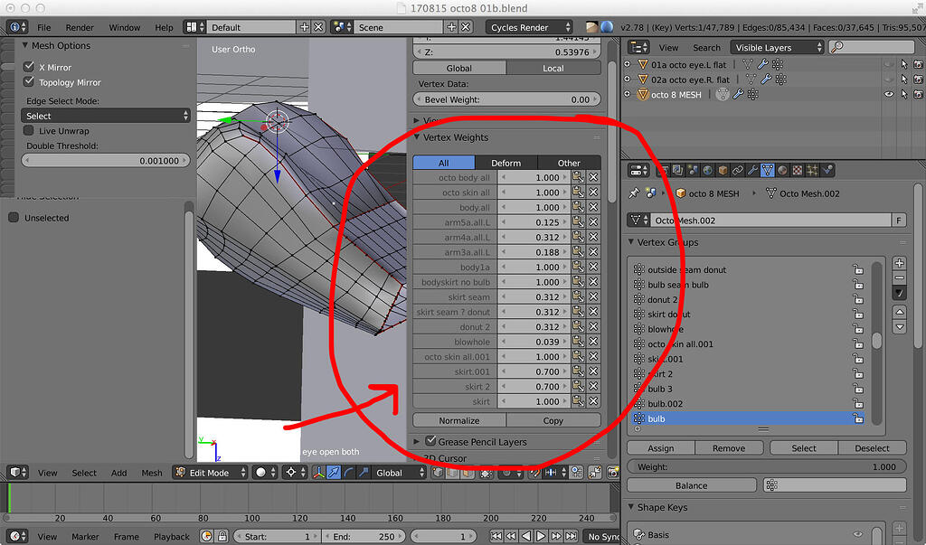 HOW TO USE - vertex weights - edit and weight paint mode ? need a good ...