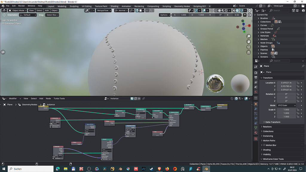 Orient instance to surface underneath with Geometry Nodes - Modeling ...