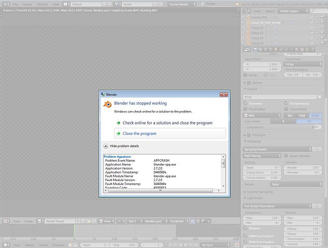 Blender crash during rendering in Cycles - Technical Support - Blender ...
