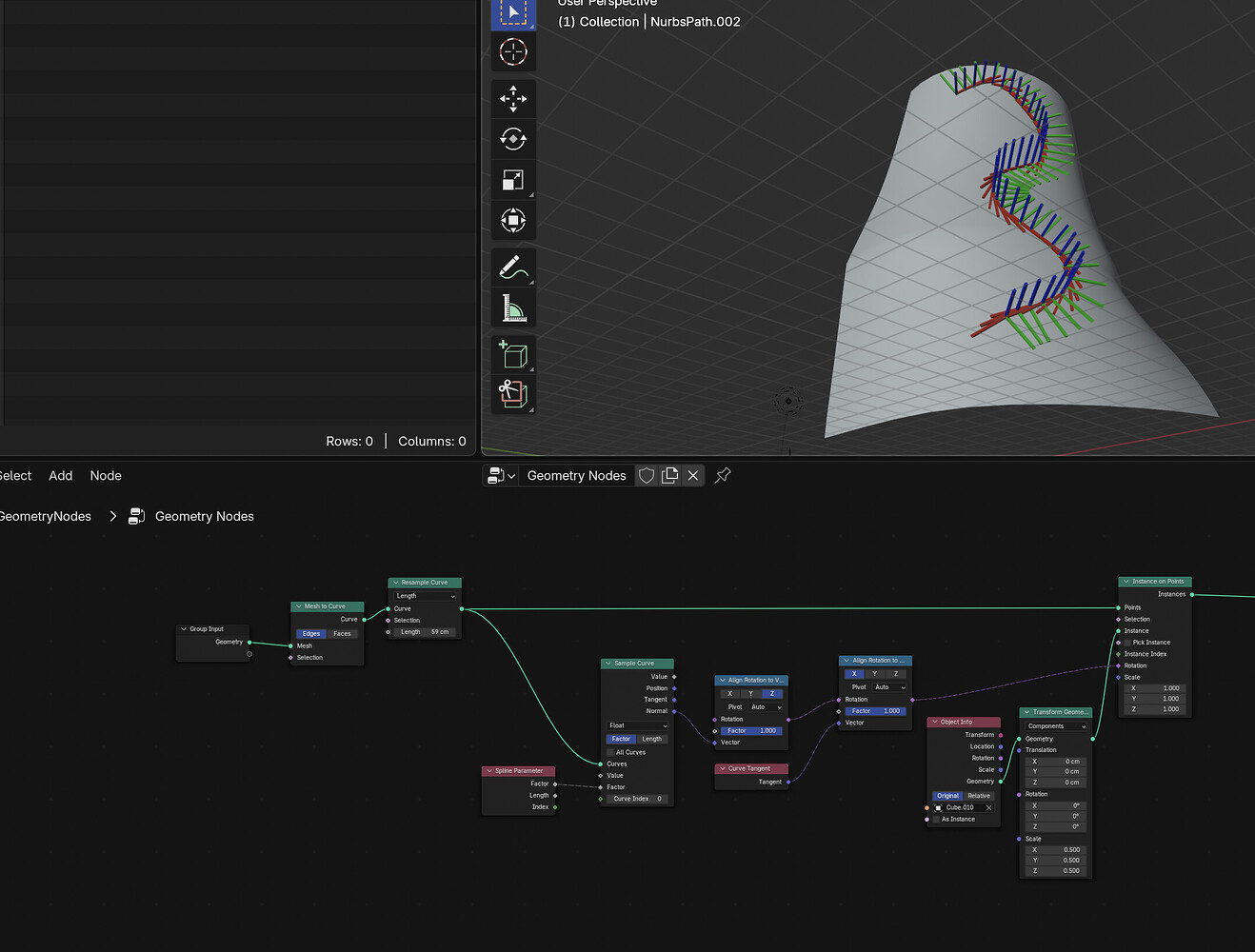 How to align instance to curve AND to selected mesh - Geometry Node ...