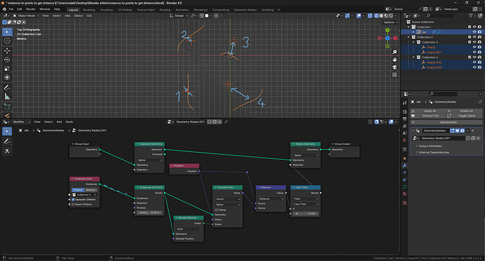 Geonodes: How to get distance between points made of instances ...