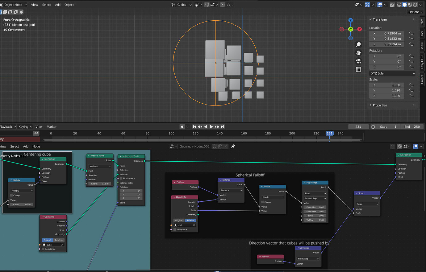 geoNodes setup: how to translate instances from the center of a "3D ...