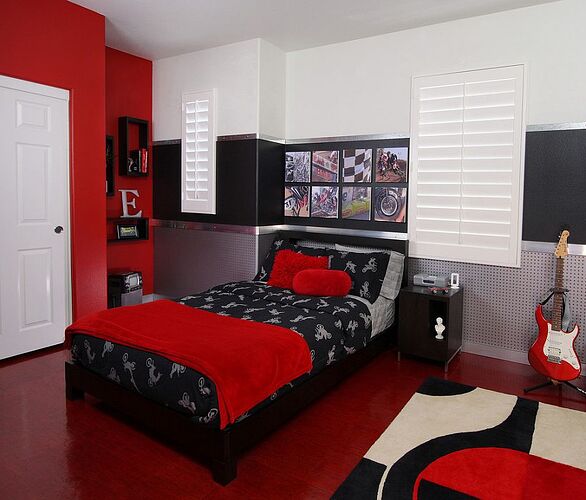 Black-and-red-teen-bedroom-with-an-industrial-vibe