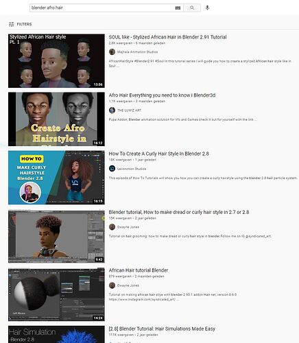 Blender Afro hair - via the YouTube searchbar