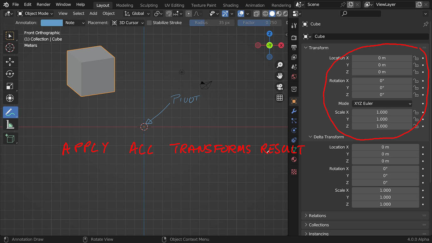 Object -> Apply -> All Transforms vs. All Transforms to Deltas ...