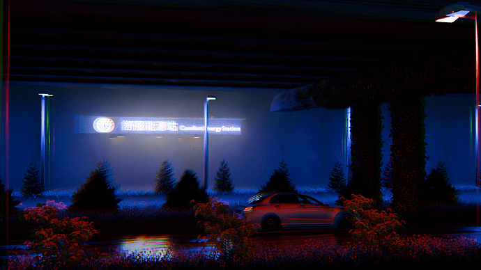 Rainy Overpass｜RGB Offset Post‑Process