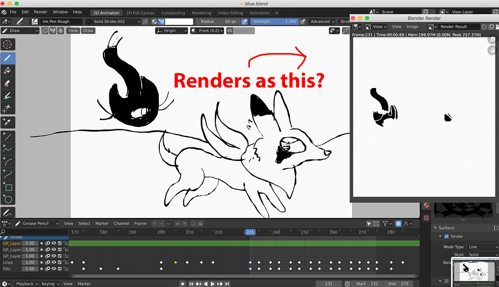 rendering - Blender 2.82 - 2D Grease Pencil Colours seem dimmed in Renders?  - Blender Stack Exchange