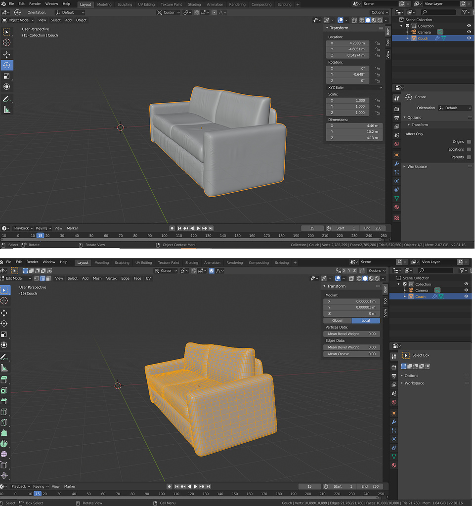 Mesh is different located & rotated in Edit Mode - Basics & Interface ...