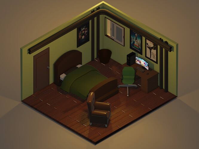 Isometric Room Color Render Evee