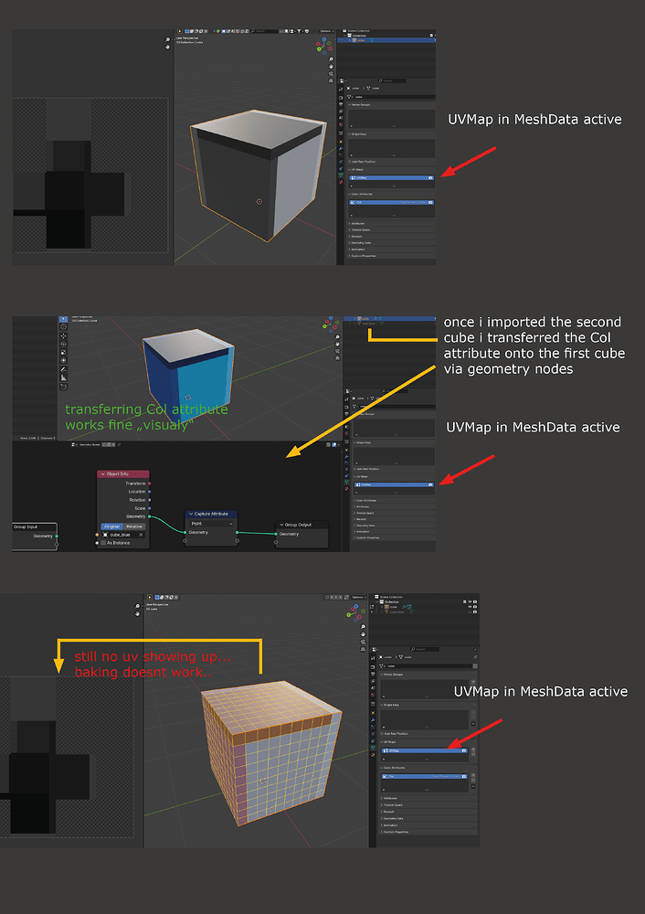 How to apply new 'Col' attribute to a UV-mapped mesh for texture rebake ...