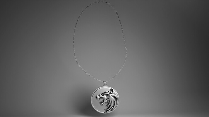 3D Witcher Wolf Medallion with chain.