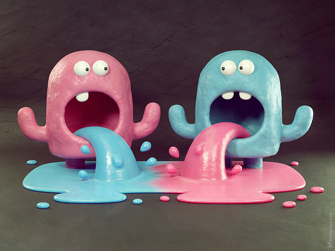 metin-seven_stylized-artistic-3d-illustrator_fun-cute-monsters-paint-colors-splash