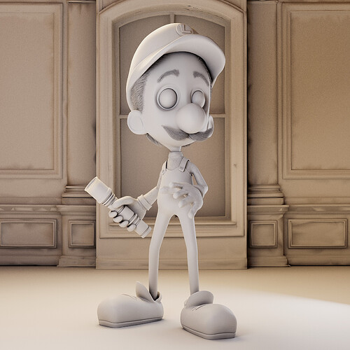 Luigi render in set clay render