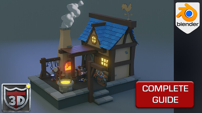 Blender 3 Animated Stylized Blacksmith House 3D Modelling Guide_CG Landscape