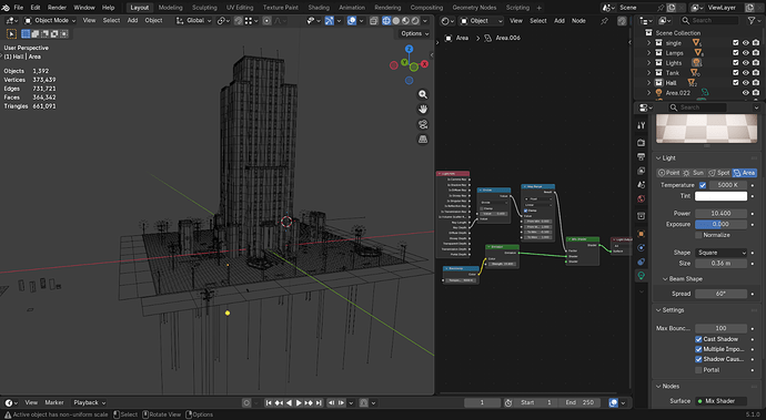 Wireframe with some nodes to manipulate some part of lights