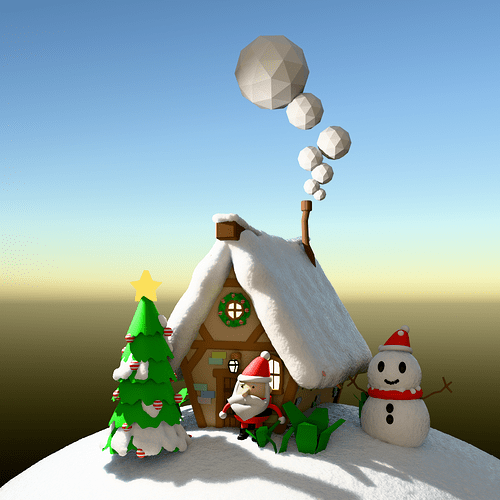 Snowy christmas cottage snowman