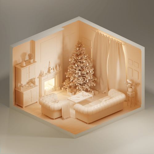 Isometric christmas living room_Clay