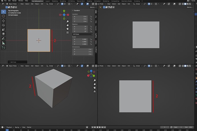 Four views on one picture with differen meassures on it - Blender Tests ...