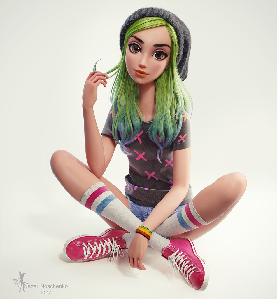 Green Hair Girl Finished Projects Blender Artists Community