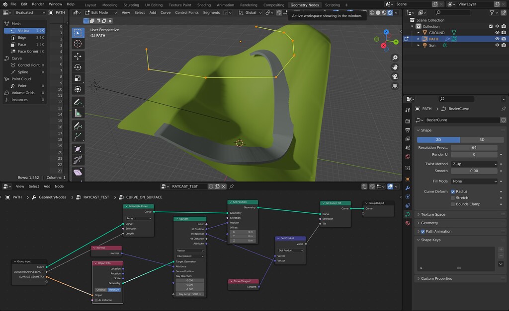 [SOLVED] ]Curve Projected On Surface - Set Curve Tilt Based On Surface ...