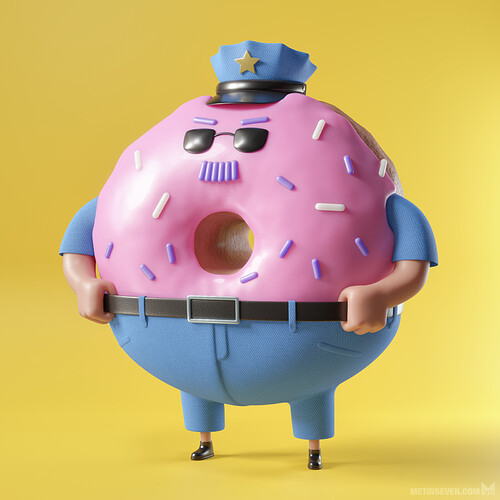 metin-seven_stylized-3d-illustrator_donut-cop-policeman-officer-cartoon-character