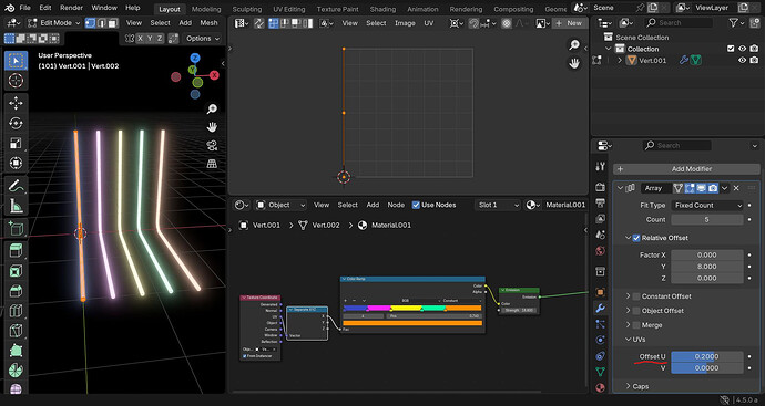 Array of objects with different colours, including an emission ...