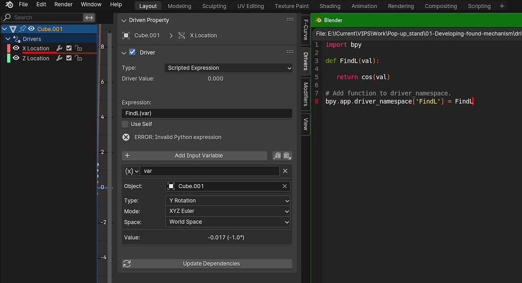 Using script in driver causes ERROR: Invalid Python Expression ...