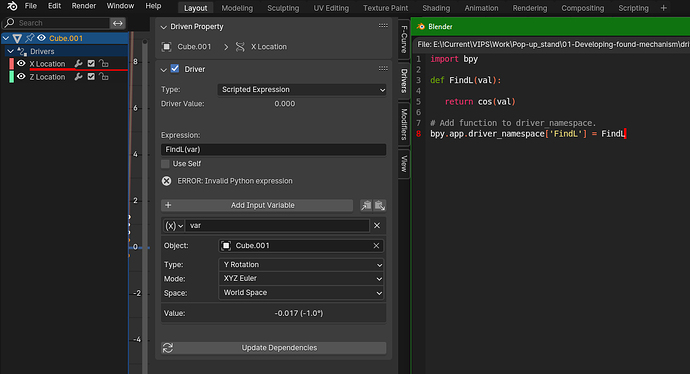 Using script in driver causes ERROR: Invalid Python Expression ...