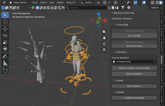 Tried to use the mixamo addon to copy an animation to my control rig ...