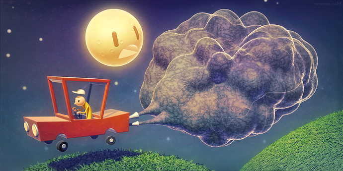 metin-seven_stylized-artistic-3d-illustrator_car-moon-pollution-exhaust-gas