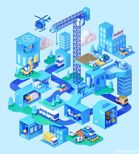 metin-seven_stylized-3d-illustrator-visualizer_infographics-buildings-town-city-traffic-industry