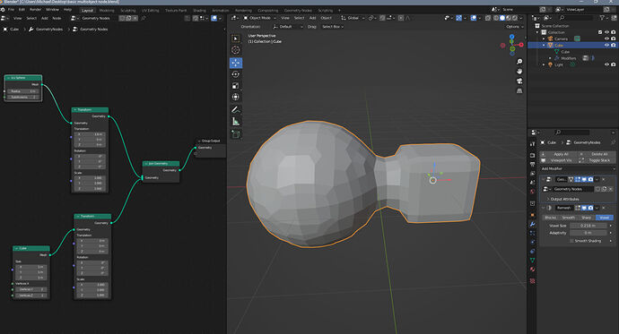 mesh fuse Geometry node with remesh modifier