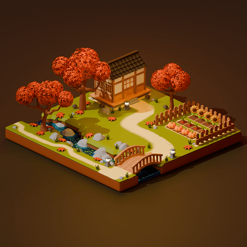 Preview Scene - Traditional Japanese House Autumn Lowpoly 1