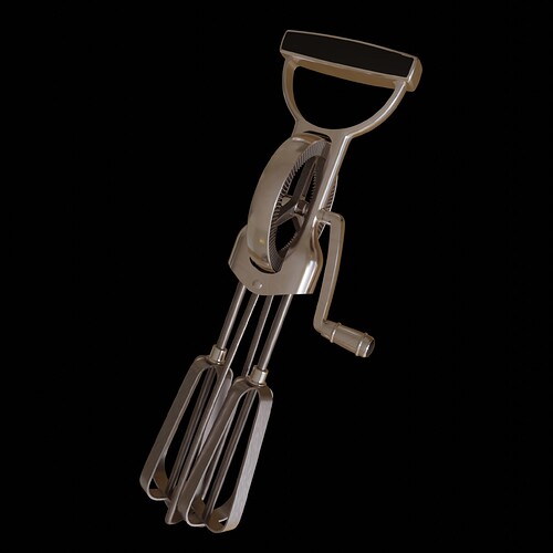 Cycles render of a hand cranked mixer on a blank background