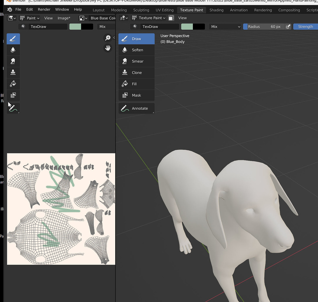 SOLVED! - I cannot paint on my model in texture paint...but can on the ...