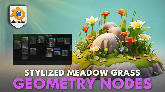 Blender 4 Grass & Flowers Procedural Geometry Node_Thumbnail Landscape B