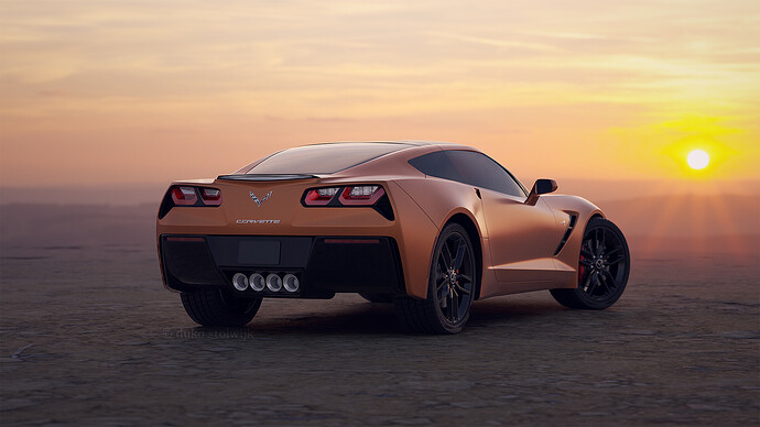 20211231 - Corvette Orange Back Desert Render