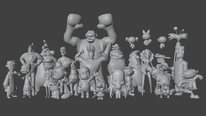 all characters render updated clay