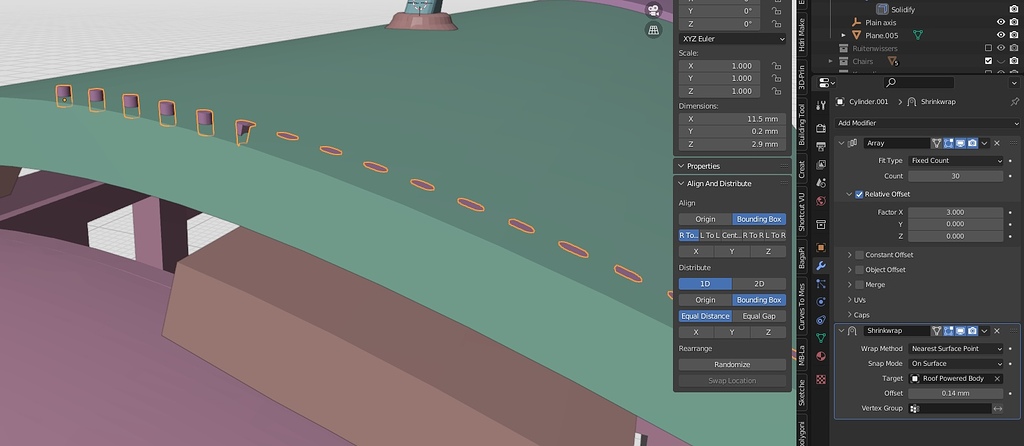 Modelling array of rivets with shrinkwrap. How to follow direction of ...