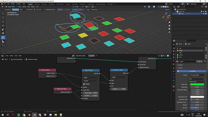 Geometry nodes: Set material for random chunks of mesh? - Modeling ...