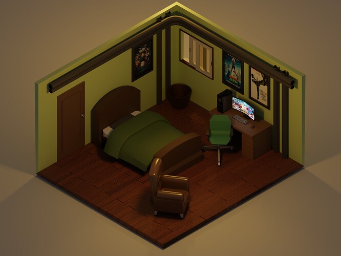 Isometric Room Color Render cycles