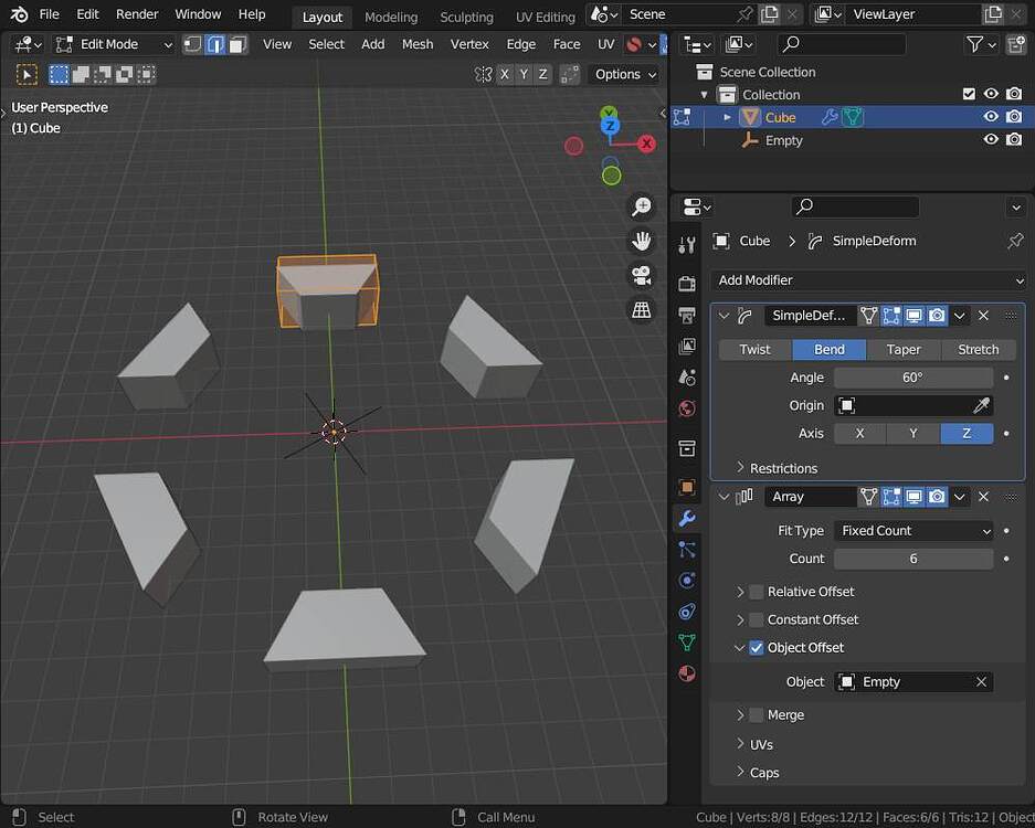 Object + Bezier Circle + Array Modifier = Symetrical distribution ...