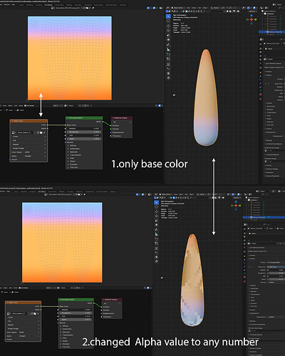 Changing of Alpha value in shader node creates a blocky artifact ...